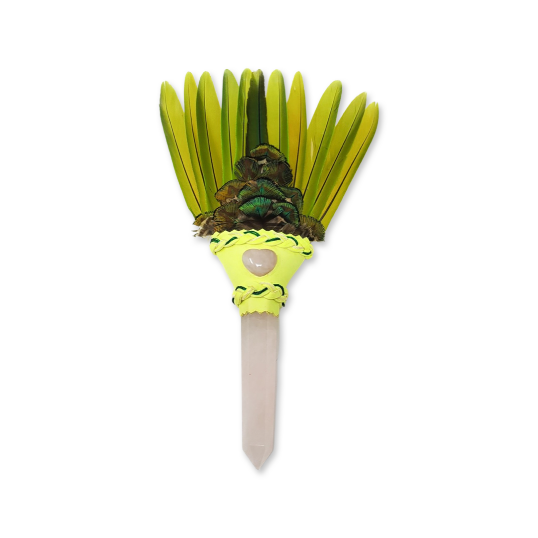 Parakeet & Peacock Smudge Fan with Quartz Handle