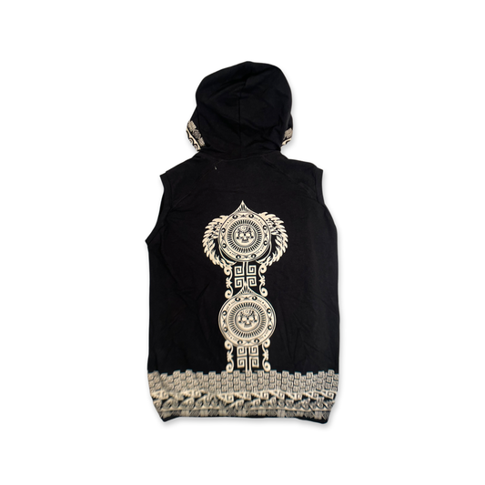 Mictlan Aztec Underworld Sleeveless Hoodie Jacket, Black